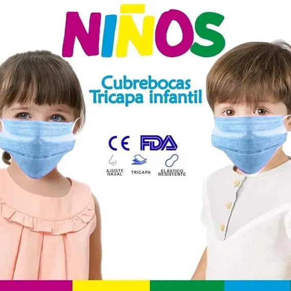 200 Tapabocas Cubrebocas Infantil Niños Tricapa Log-on