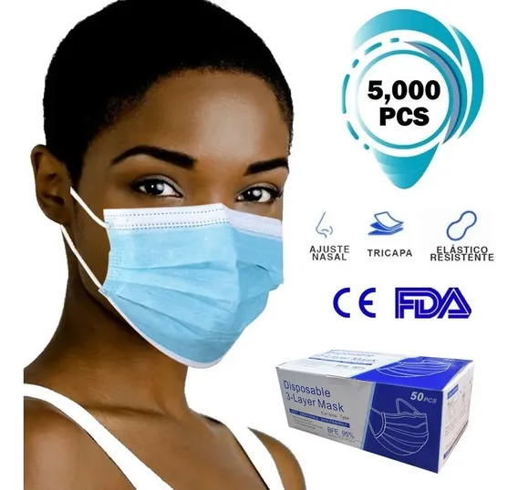 Kit 5000 Tapabocas Cubrebocas Tricapa Log-on Termosellado